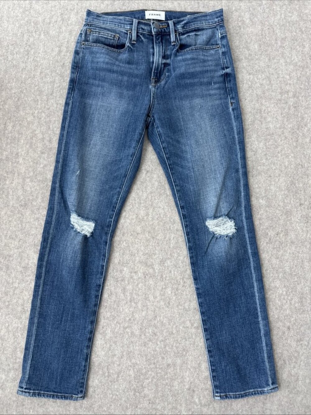 Frame Le Beau Ankle Straight Leg Boyfriend Jeans Cleo Rips Wash Womens 23